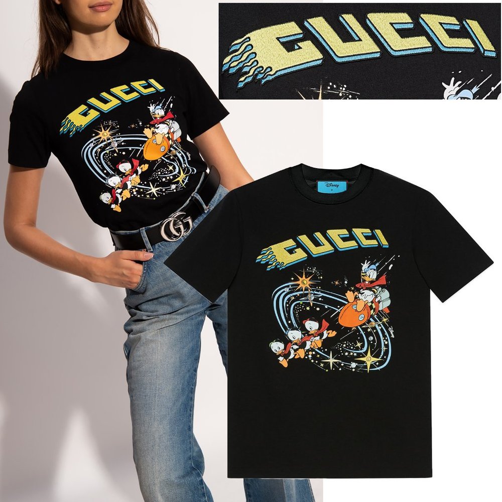 GUCCI T-SHIRT X DISNEY DONALD DUCK UNIVERSE PRINT BLACK COTTON TOP TEE sz XS